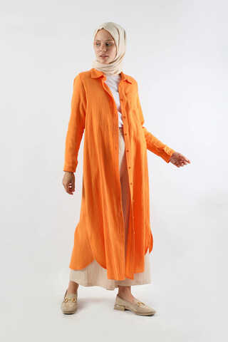 Uzun Muslin Gömlek Takım Oranj - 1
