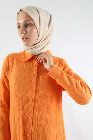 Uzun Muslin Gömlek Takım Oranj - 2