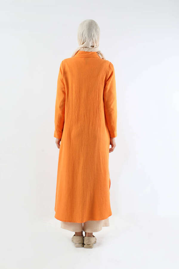Uzun Muslin Gömlek Takım Oranj - 6