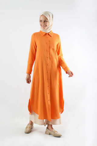 Uzun Muslin Gömlek Takım Oranj - 4