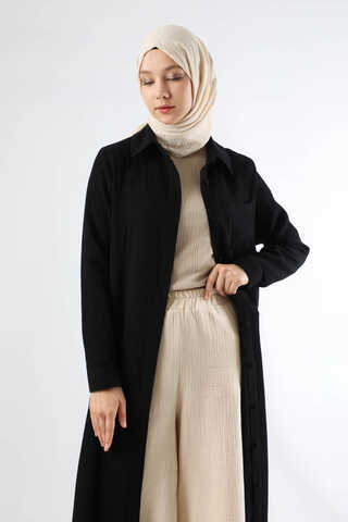 Uzun Muslin Gömlek Takım Siyah - 2