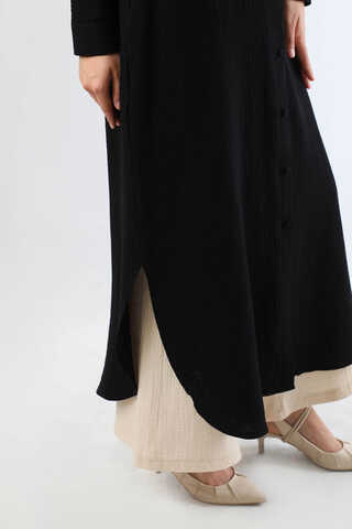 Uzun Muslin Gömlek Takım Siyah - 4