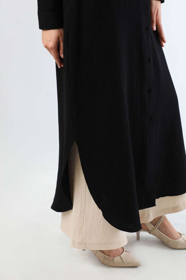 Uzun Muslin Gömlek Takım Siyah - 4