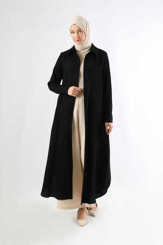 Uzun Muslin Gömlek Takım Siyah - 1