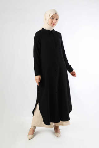 Uzun Muslin Gömlek Takım Siyah - 3