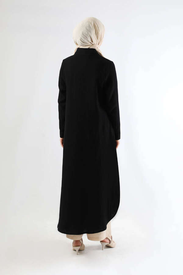 Uzun Muslin Gömlek Takım Siyah - 6