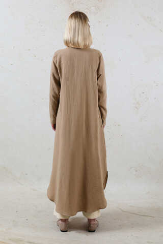 Uzun Muslin Gömlek Takım Vizon - 5