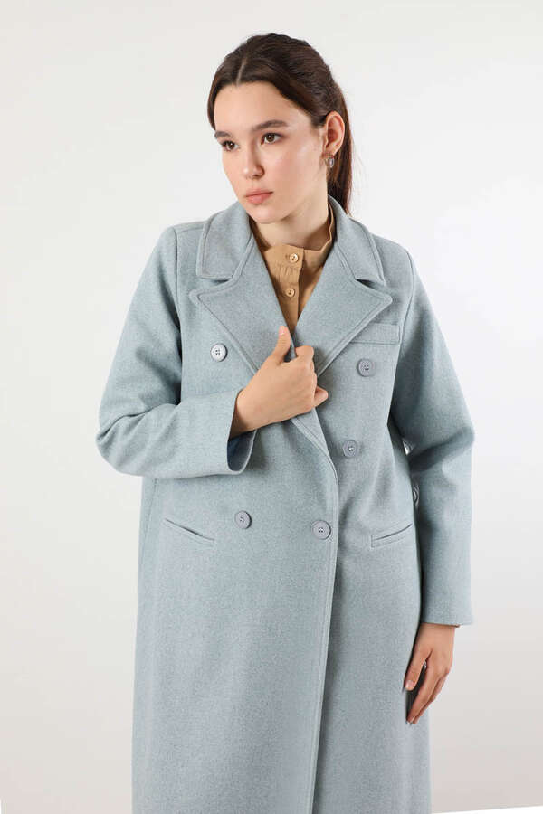 Uzun Oversize Kaşe Kaban Bebe Mavisi - 2