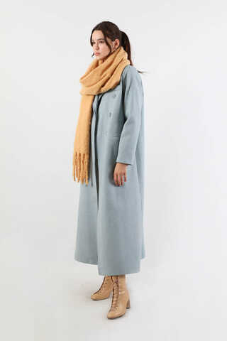 Uzun Oversize Kaşe Kaban Bebe Mavisi - 3
