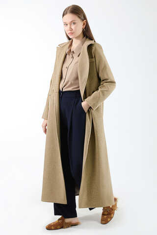 Uzun Oversize Kaşe Kaban Camel - 1