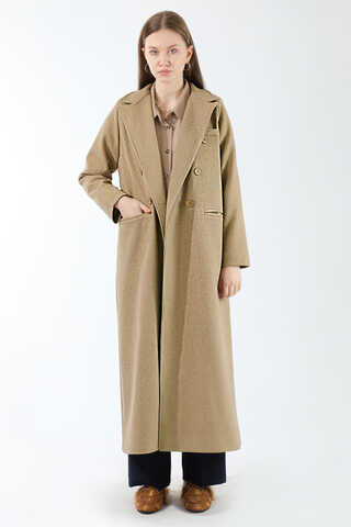 Uzun Oversize Kaşe Kaban Camel - 5