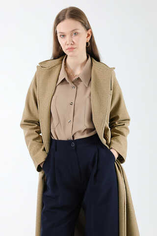 Uzun Oversize Kaşe Kaban Camel - 2