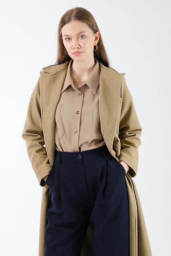 Uzun Oversize Kaşe Kaban Camel - 2