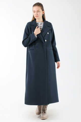 Uzun Oversize Kaşe Kaban İndigo - 3