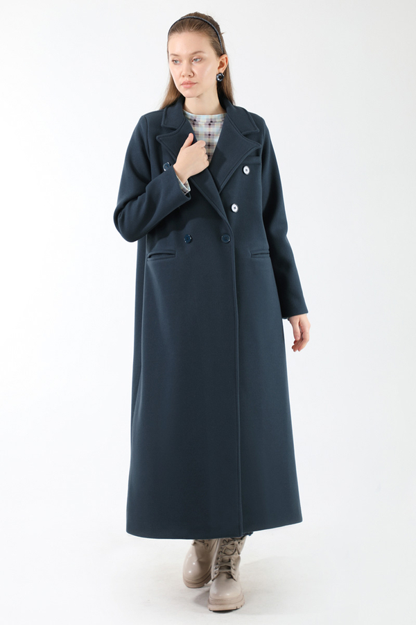 Uzun Oversize Kaşe Kaban İndigo - 3