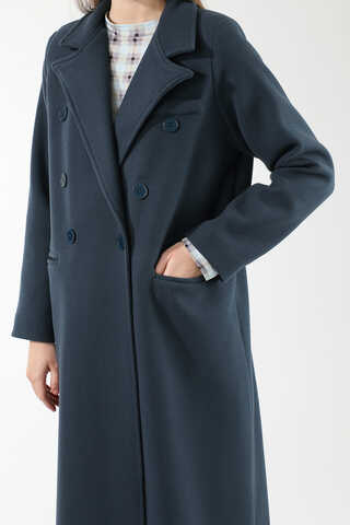 Uzun Oversize Kaşe Kaban İndigo - 4