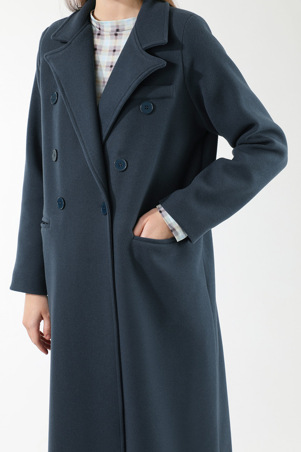 Uzun Oversize Kaşe Kaban İndigo - 4