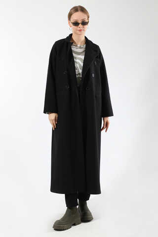 Uzun Oversize Kaşe Kaban Siyah - 3