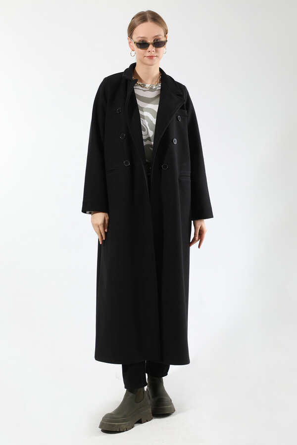 Uzun Oversize Kaşe Kaban Siyah - 3