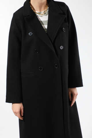 Uzun Oversize Kaşe Kaban Siyah - 4