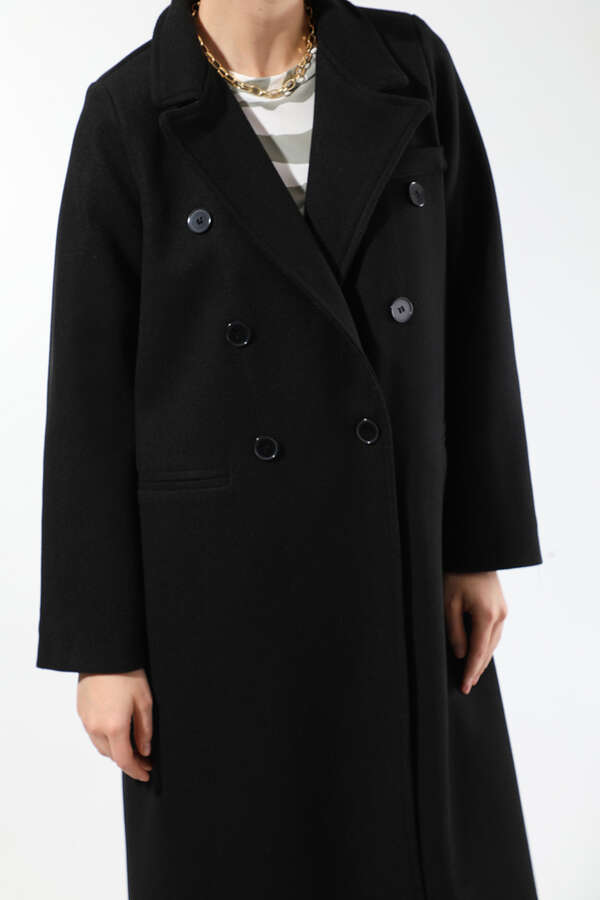 Uzun Oversize Kaşe Kaban Siyah - 4