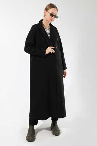 Uzun Oversize Kaşe Kaban Siyah - 5
