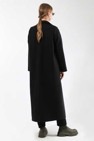 Uzun Oversize Kaşe Kaban Siyah - 6