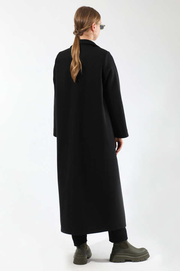 Uzun Oversize Kaşe Kaban Siyah - 6