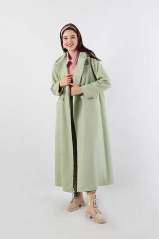 Uzun Oversize Kaşe Kaban Mint - 5