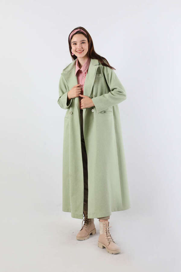 Uzun Oversize Kaşe Kaban Mint - 5