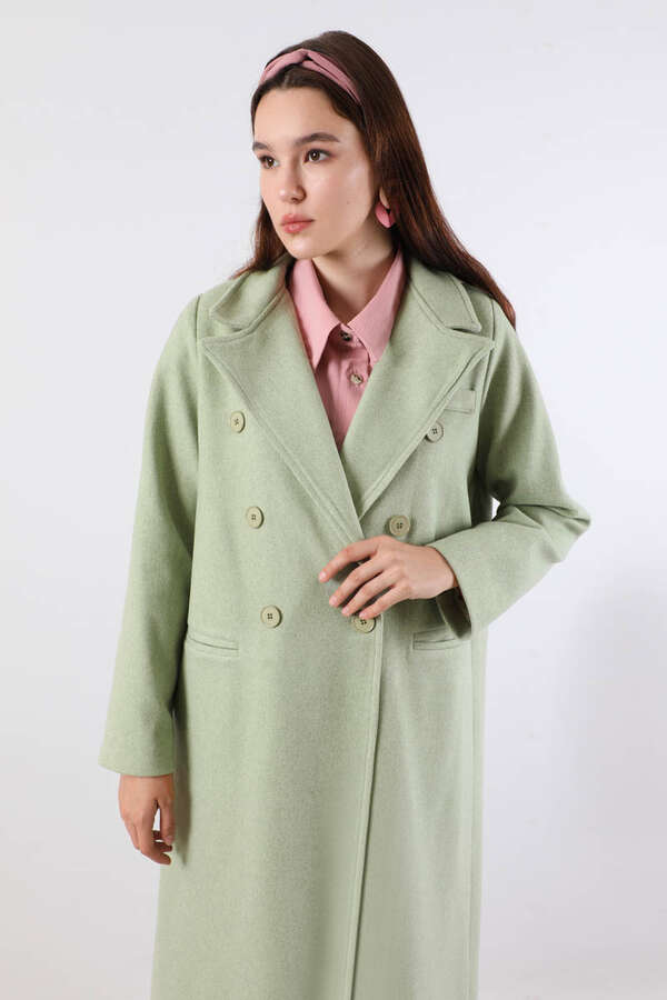 Uzun Oversize Kaşe Kaban Mint - 2