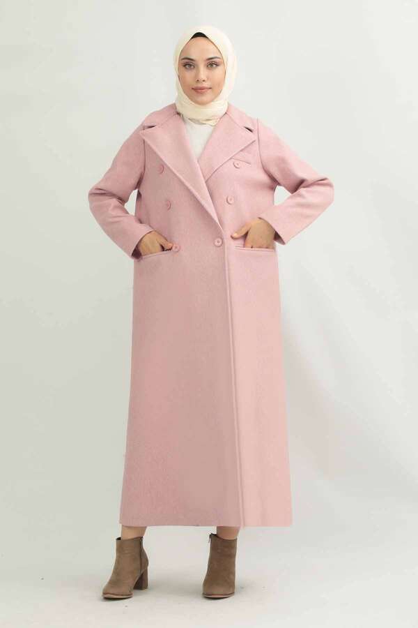 Uzun Oversize Kaşe Kaban Pembe - 1