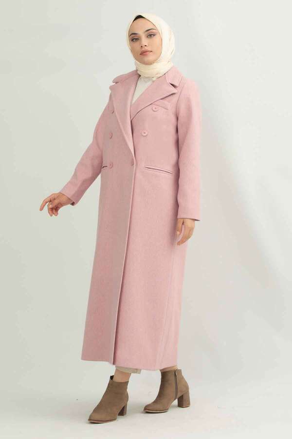 Uzun Oversize Kaşe Kaban Pembe - 4