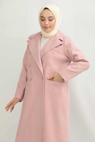 Uzun Oversize Kaşe Kaban Pembe - 5