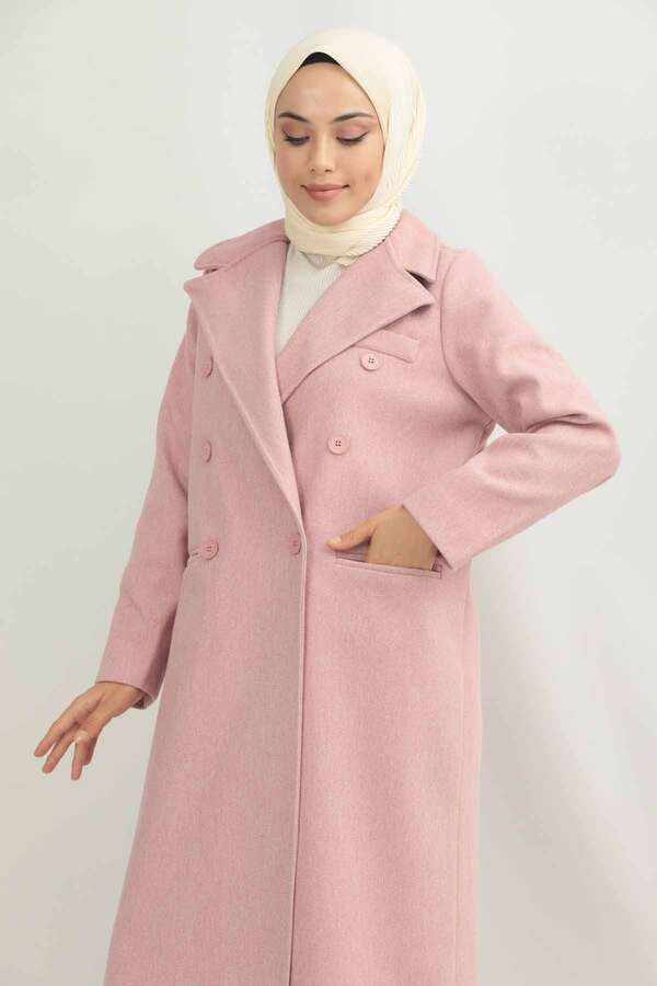 Uzun Oversize Kaşe Kaban Pembe - 5