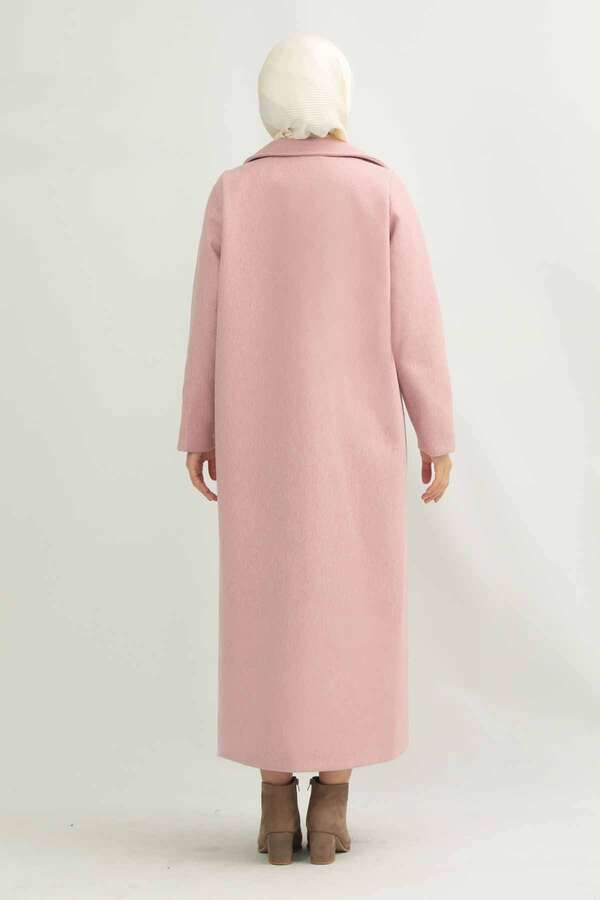 Uzun Oversize Kaşe Kaban Pembe - 6