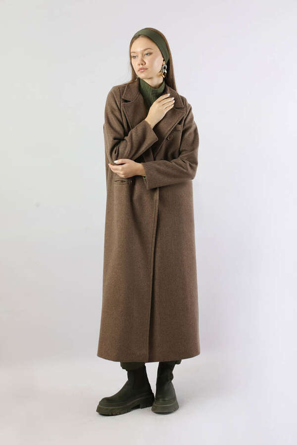 Uzun Oversize Kaşe Kaban Kahverengi - 1