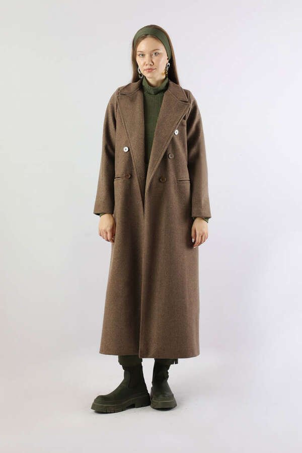 Uzun Oversize Kaşe Kaban Kahverengi - 3