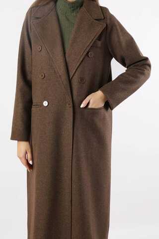 Uzun Oversize Kaşe Kaban Kahverengi - 4