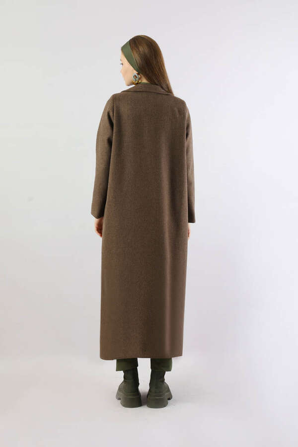 Uzun Oversize Kaşe Kaban Kahverengi - 6