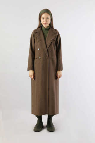 Uzun Oversize Kaşe Kaban Kahverengi - 5