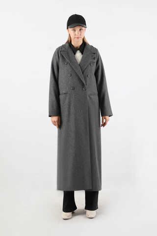 Uzun Oversize Kaşe Kaban Antrasit - 3