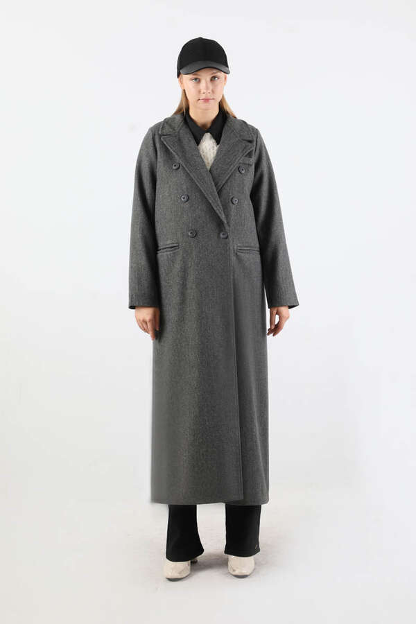 Uzun Oversize Kaşe Kaban Antrasit - 3