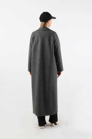 Uzun Oversize Kaşe Kaban Antrasit - 6