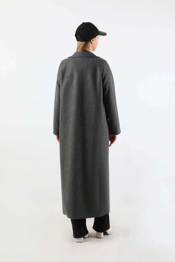 Uzun Oversize Kaşe Kaban Antrasit - 6