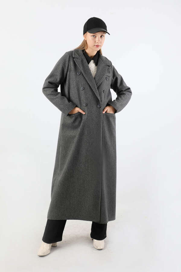 Uzun Oversize Kaşe Kaban Antrasit - 1