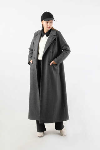 Uzun Oversize Kaşe Kaban Antrasit - 4