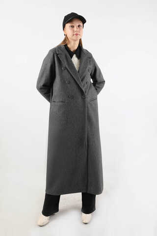 Uzun Oversize Kaşe Kaban Antrasit - 5