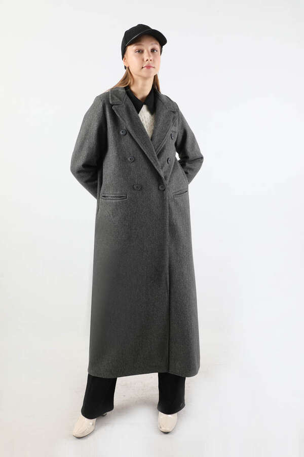 Uzun Oversize Kaşe Kaban Antrasit - 5