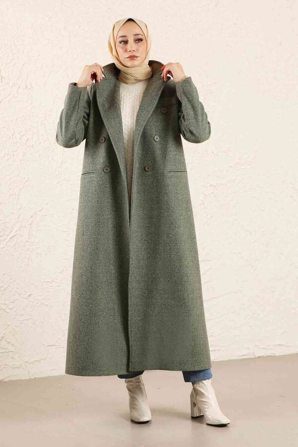 Uzun Oversize Kaşe Kaban Çağla Yeşili - 3